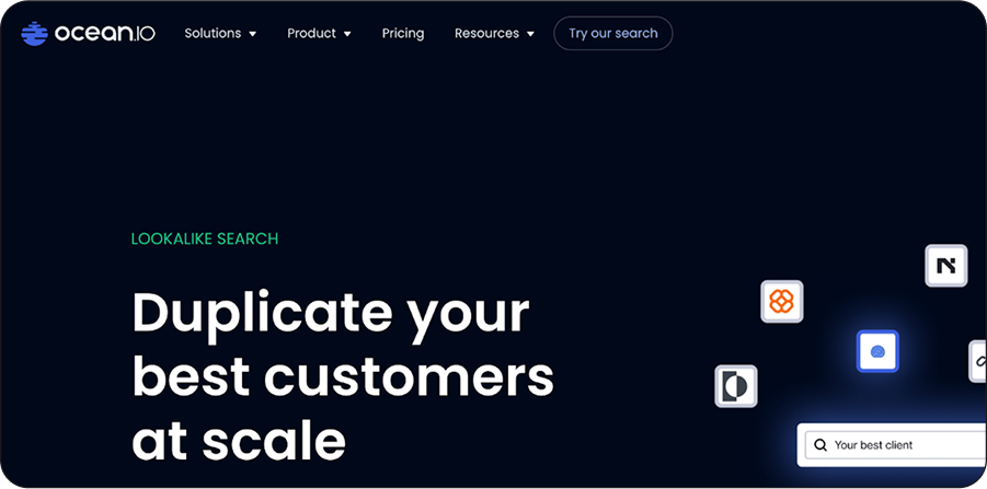 Ocean.io lookalike search dashboard